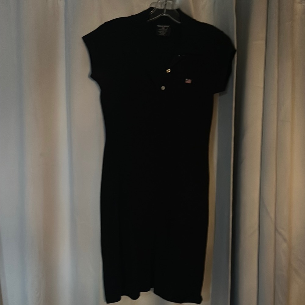 Polo by Ralph Lauren Black Sheath Midi Dress with Polo Collar